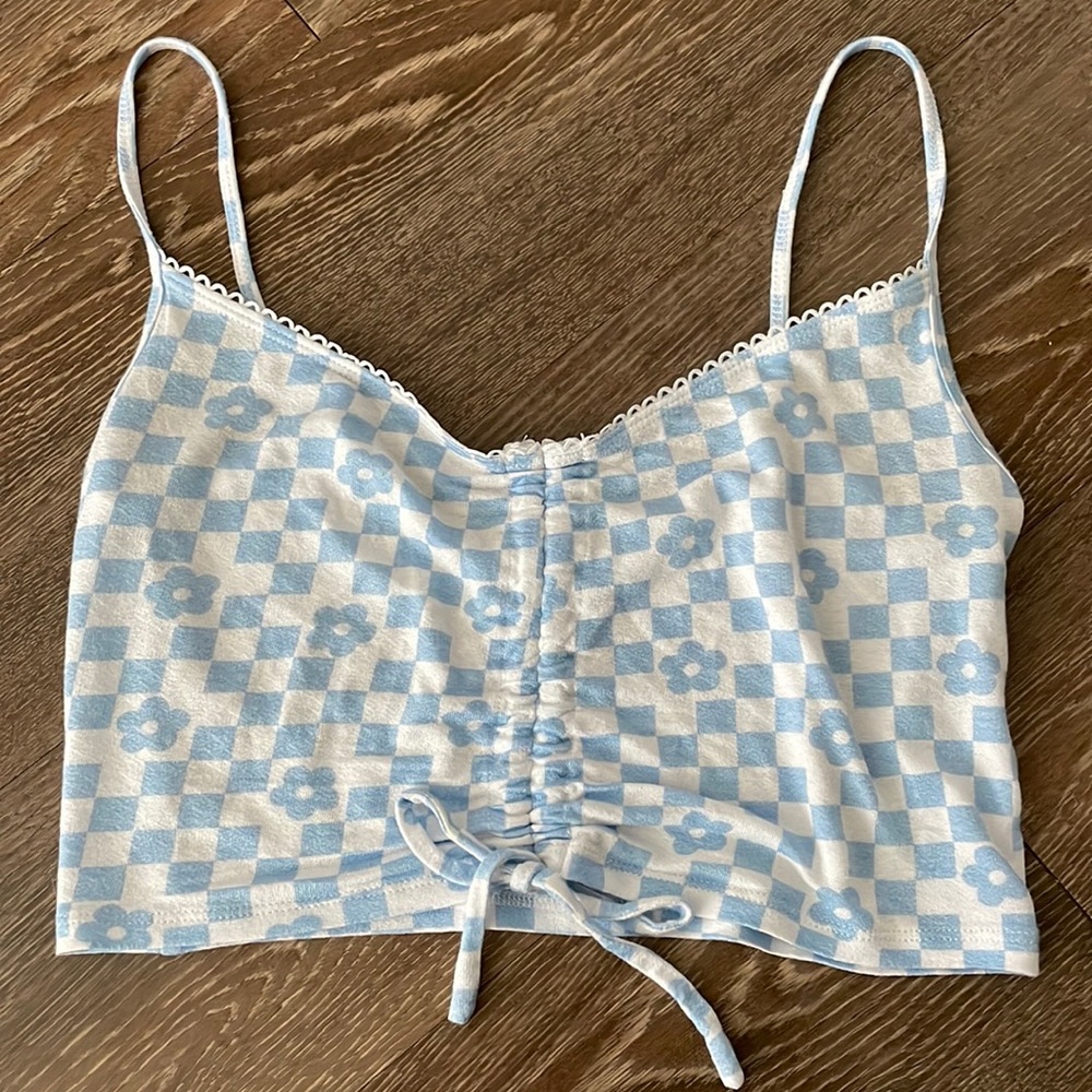 checkered & flower pattern crop tank top